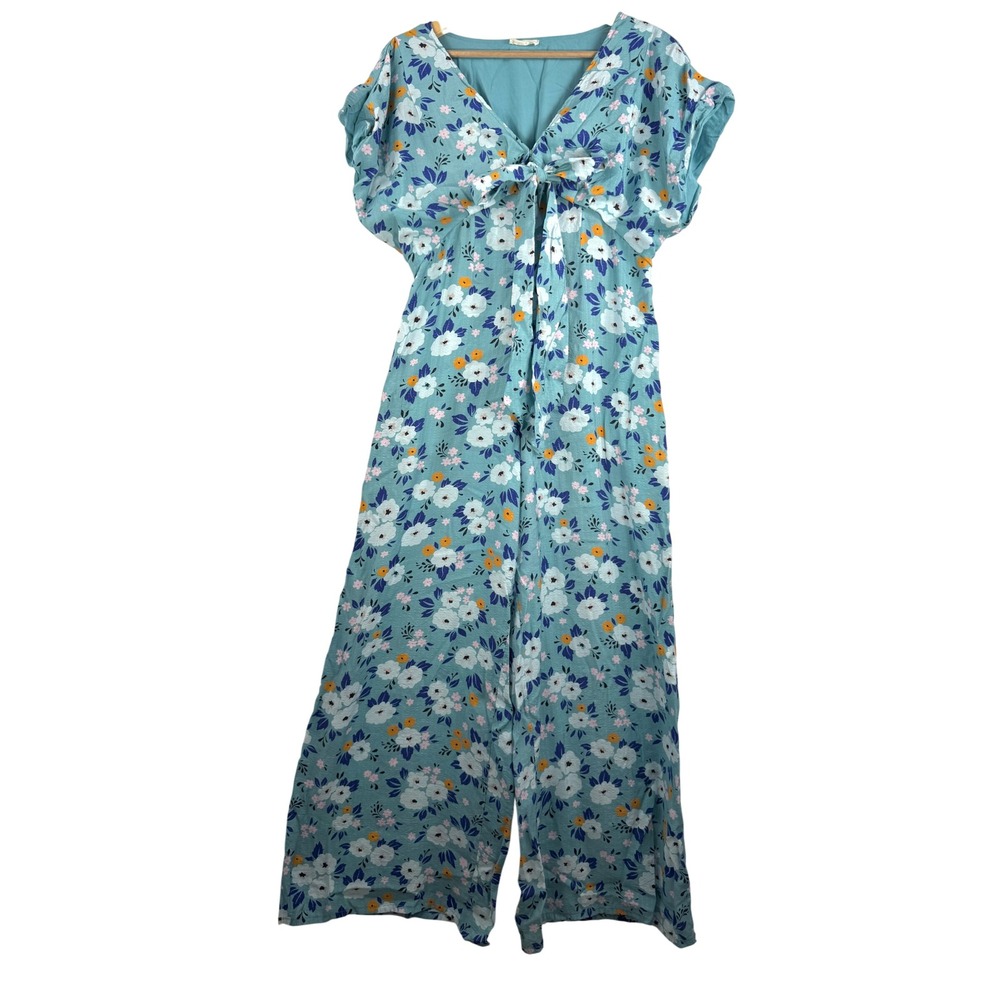 Kori Floral Wide Leg Jumpsuit V Neck Flutter Sleeve cottage core boho chic sz L